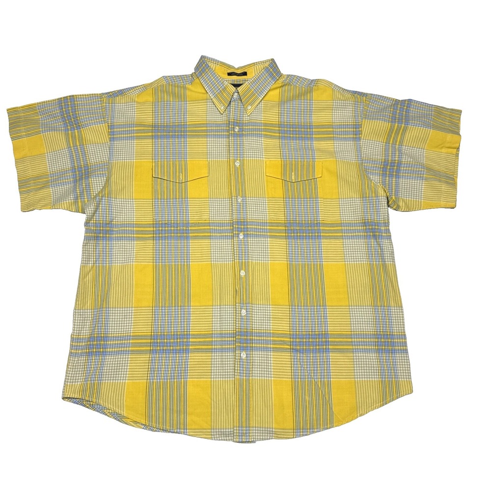 Panhandle Slim Shirt Mens XXL Yellow Plaid Button Down Western Short Sleeves